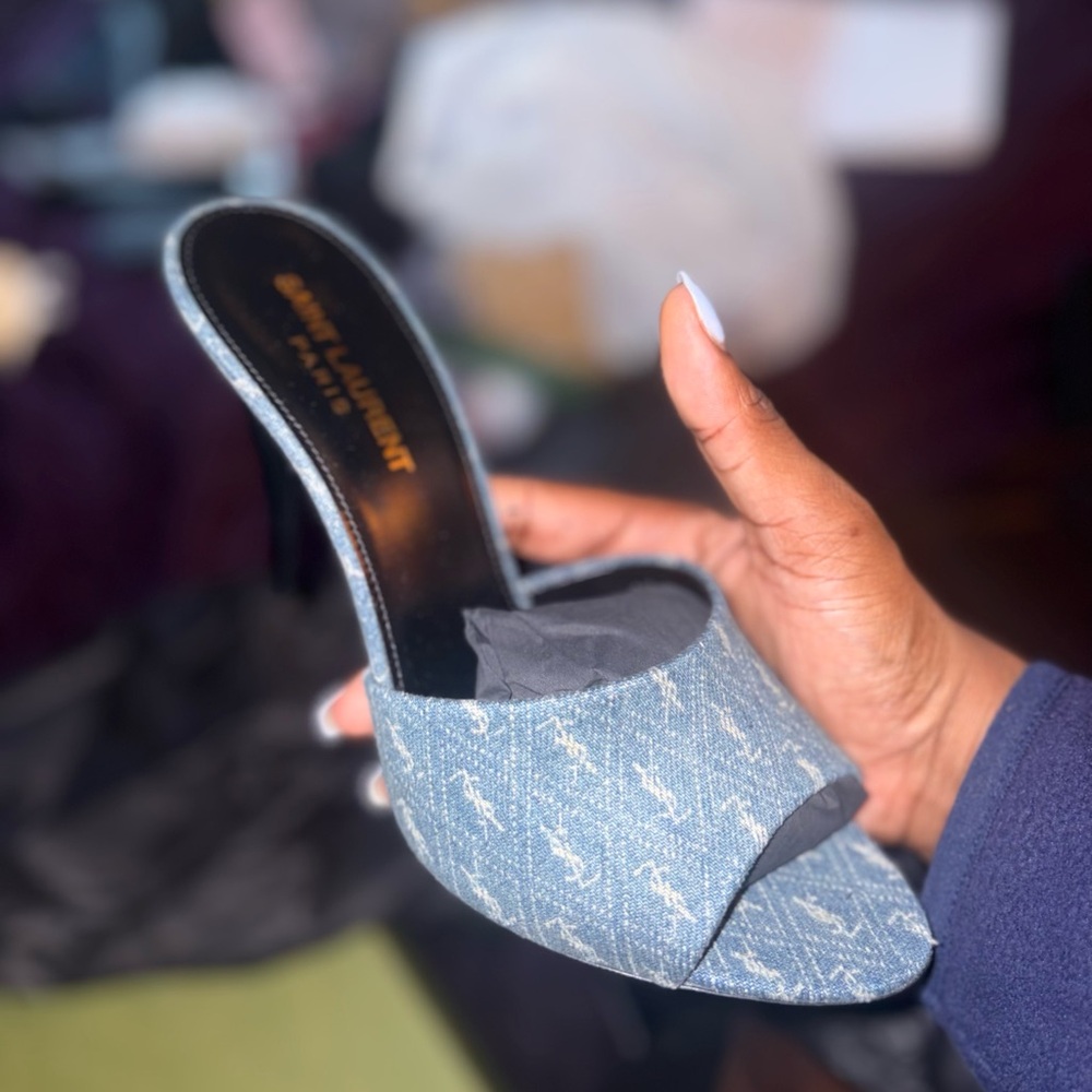 Saint Laurent Denim Blue Open-Toe Heels